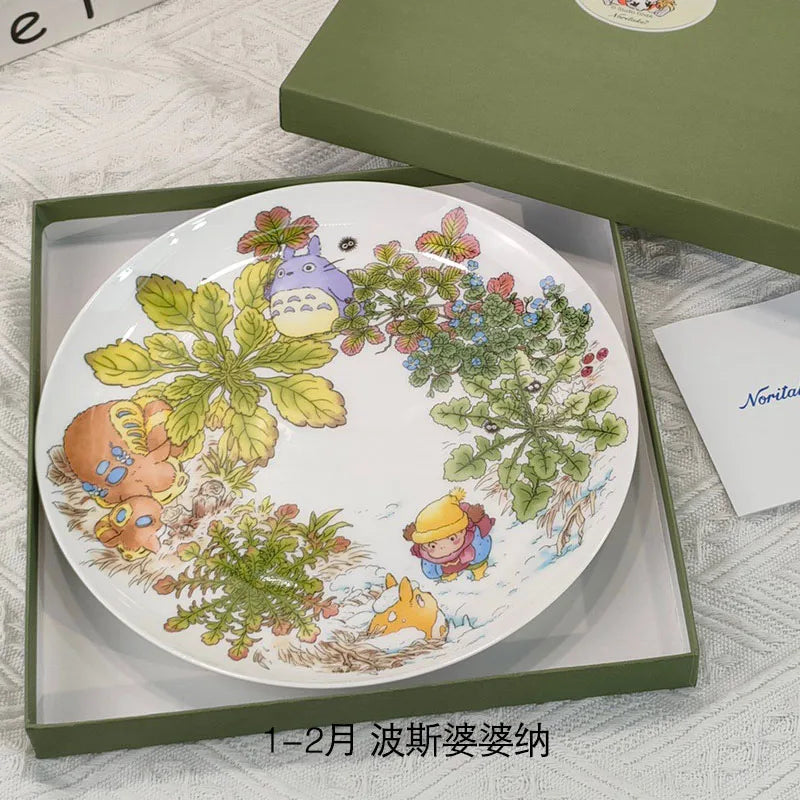 Bone China Dinner Plate Anime Cup and Saucer Set Coffee Mug Cute Cartoon Pattern Ceramic 9.5 Inch Dish Household Tableware Gift.