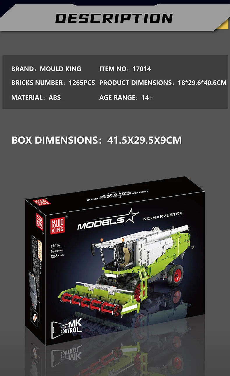 Mould King 17014 Technical Truck Toys The APP&RC Control Harvester Model Assembly Engineering Buiding Block Kids Christmas Gift.