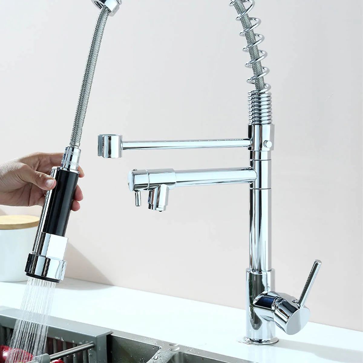 Kitchen pull-out faucet nozzle handheld ABS faucet water-saving high-pressure nozzle bathroom sink faucet replacement