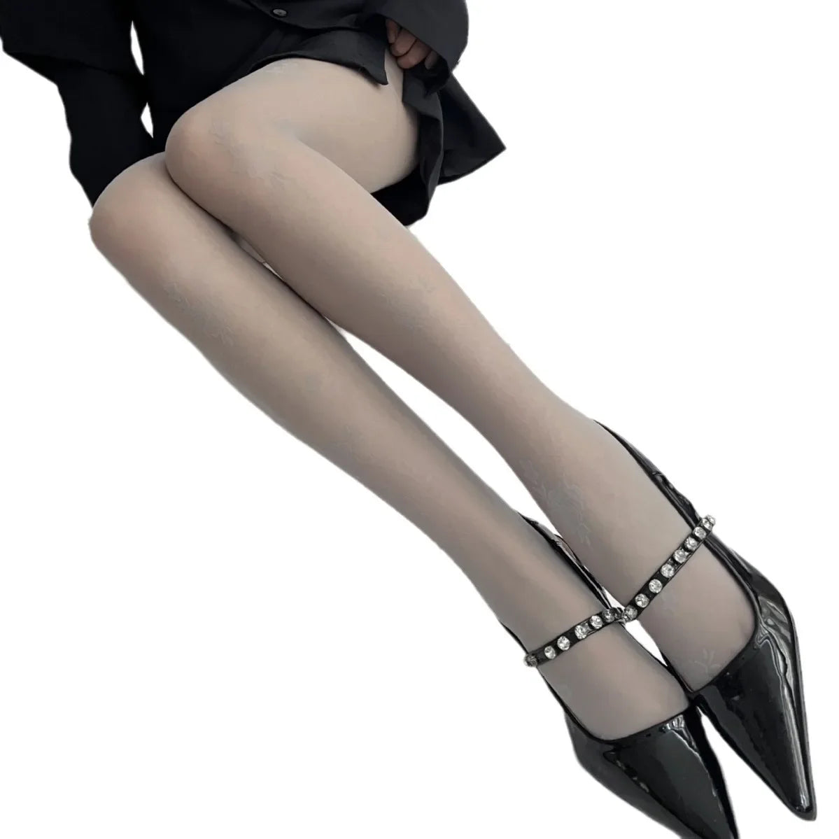 Spring Summer Transparent Floral Patterned Silk Stockings Women's Fashionable Belt Wrapped Pantyhose Thin Material Long Tube Soc.