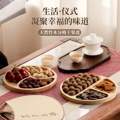 1pcs Wooden Compartment Tray for Boiling Tea  Snack Plate Home Living Room Nut Candy Fruit Serving Dish Solid Wood.