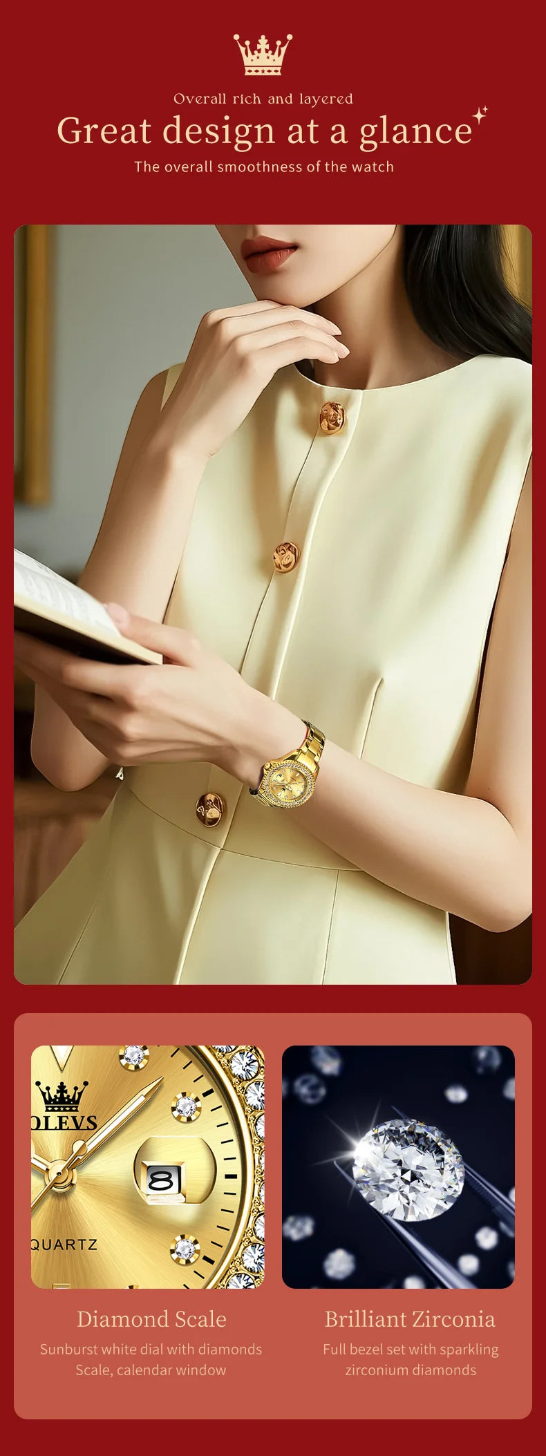 OLEVS 9945 Women Brand Original Quartz Watch Luxury Diamond Automatic Calendar Watch Waterproof Gold Elegant Women Watch Reloj.