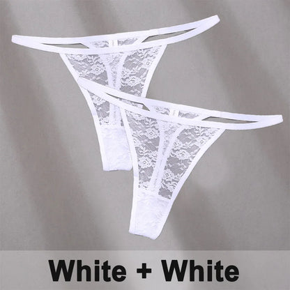 2PCS Sexy Lace Cotton Panties for Women G-String Underwear Perspective Thongs Solid Color Underpants Female Intimates Lingerie.