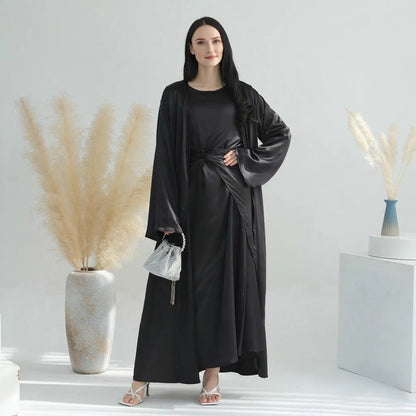 Middle Eastern 3-Piece Islamic Clothing Set for Women Ramadan Dubai Modest Abaya Muslim Hijab Dress 2025 Plain Turkey Kaftan.