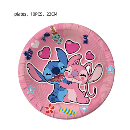 Disney Rosa Stich Geburtstag Party Dekorationen Mädchen Einweg Geschirr Ballon Kuchen Topper Tischdecken Liefert Baby Dusche