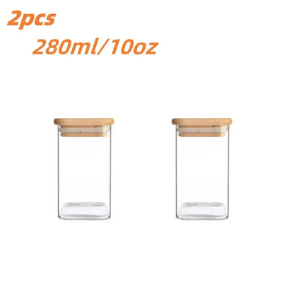 1/2/4/8pcs, 10oz Glass Jars With Airtight Lids, Candy Jars, Food Storage Containers With Bamboo Lids, Clear Jars.