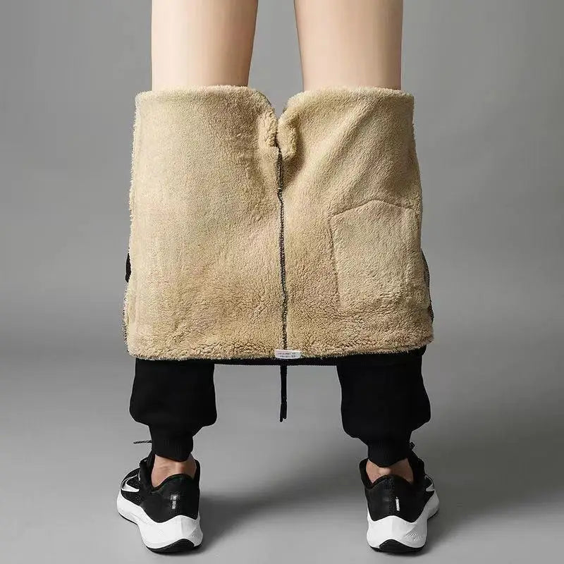 Winter Lambswool Warm Casual Pants Men's Fitness Jogging Sweatpants Male Solid Drawstring Bottoms Fleece Straight Trousers M-5Xl.