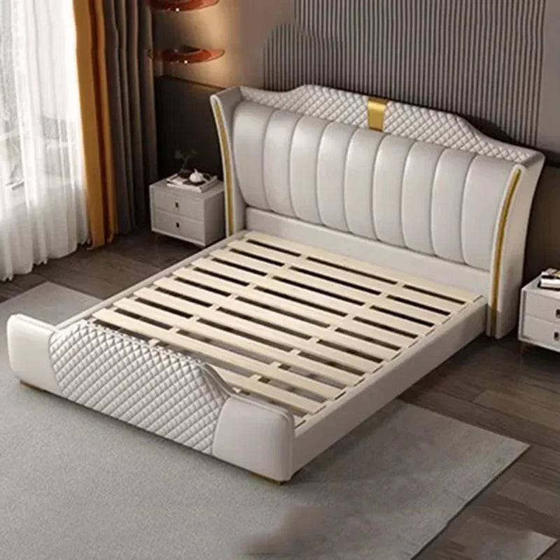 Luxuriöses Doppelbett mit Rahmen, 200 x 200 cm, King-Size-Bett, beleuchtet, 180 x 200, Queen-Size-Bett, luxuriöses, modernes, voll beleuchtetes 2-Personen-Schlafzimmer-Wohnmöbel