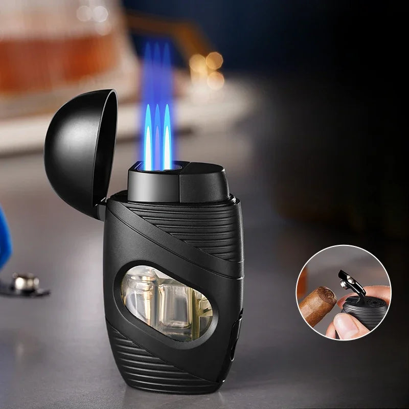Mini Powerful Windproof Refillable Igniter Butane Gas Turbine Blue Jet Flame Torch Lighter Kitchen Gas Stove Cigar Punch Tool.
