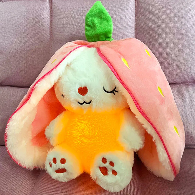 30cm Sleeping Light Doll Kid Birthday Gift Baby Music Strawberry Carrot Rabbit Plush Toys Stuffed Creative Into Bunny Transform.