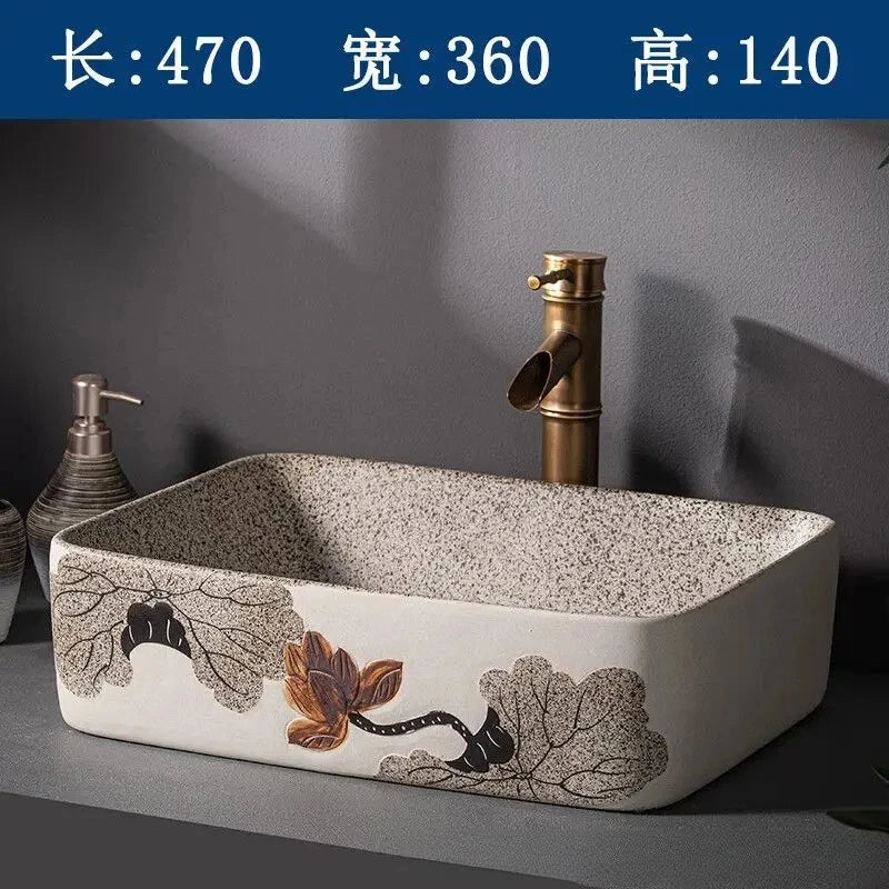 48 x 36 x 15 cm Jing De Zhen modernes Badezimmer-Waschbecken im nordischen Stil zum Waschen von Händen und Gesicht, minimalistisches Design, individuell