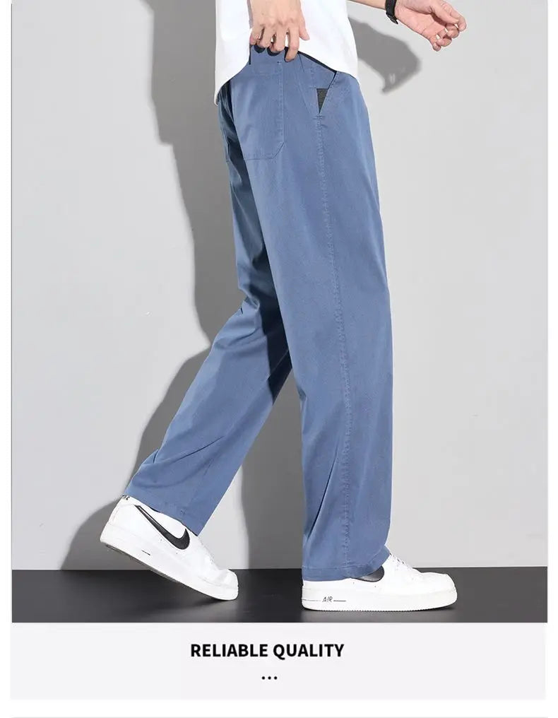 2025 Summer Thin Men's Soft Lyocell Casual Pants Breathable Fashion Solid Color Simple Male Trousers Brand Clothing.