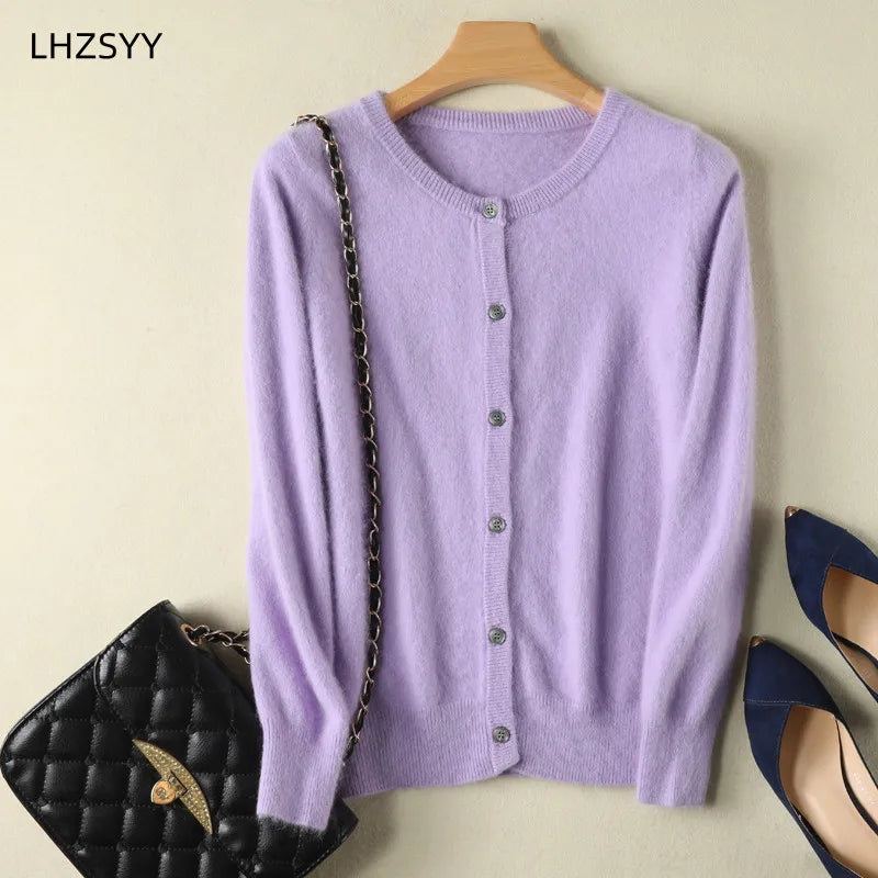 Women Cardigan Large Size Warm Pure Mink Cashmere Sweaters O-neck Loose Coat Female Sweater Ladies' Jacket Solid Knit Cardigans.