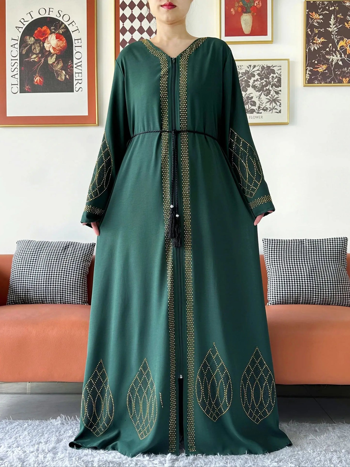 Elegant Women's Party Dress Chiffon Loose Open Zipper Abaya Muslim Islamic Clothing Cardigan Style for Special Occasions.