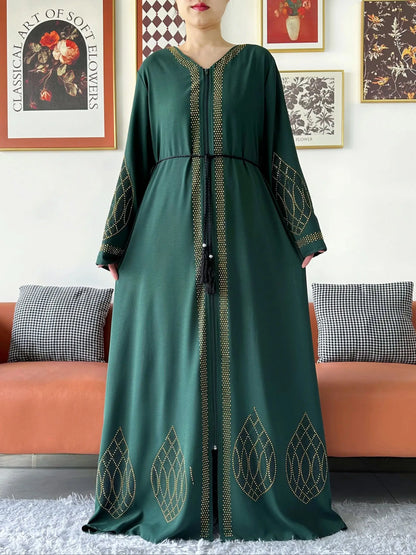 Elegant Women's Party Dress Chiffon Loose Open Zipper Abaya Muslim Islamic Clothing Cardigan Style for Special Occasions.