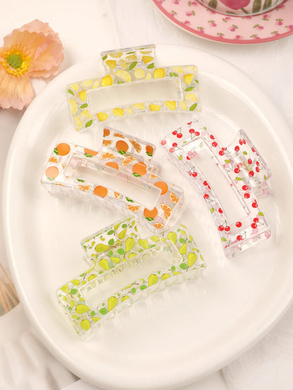 3 Pcs Frosted Cream Color Transparent Fruit Shark Scratch Clip-ins Style Back of Head Premium Wind Plate Women Hair Accessories