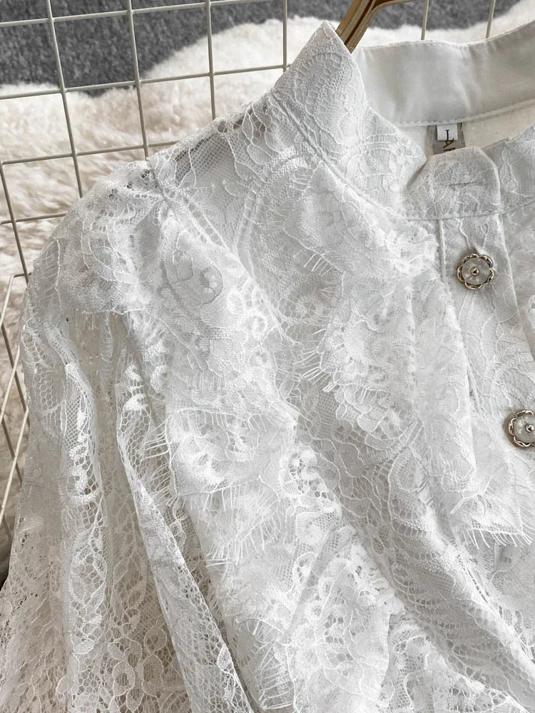 Neue Frühling Herbst Spitze Kleid für Frauen Weiß Schwarz Elegante Taille Langarm Stil Geburtstag Party Kleid Weibliche C186.