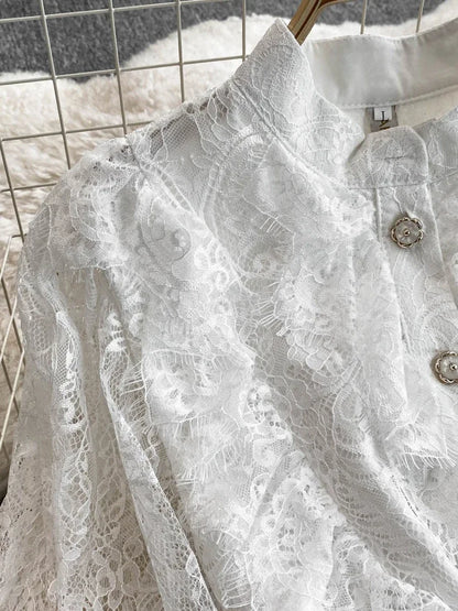 Neue Frühling Herbst Spitze Kleid für Frauen Weiß Schwarz Elegante Taille Langarm Stil Geburtstag Party Kleid Weibliche C186.