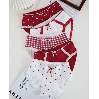 3pcs Cotton Women's Panties Sweet Cute Printed Student Mid-Waist Underwear Fashionable Breathable Girls Daily Briefs.