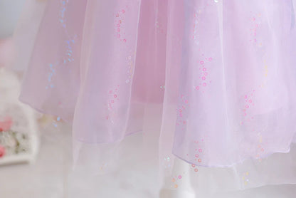 Wunderschönes Mädchenkleid, Puffärmel + lange Ärmel, Netzbedeckung, geeignet für Tänze, Partys, Auftritte, Host-Verkleidung.