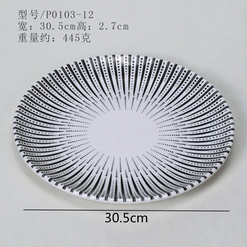 Melamine Tableware Set Round Dinner Plate Western Steak Plates Serving Fruit Salad Bowl Dessert Snack Tray.