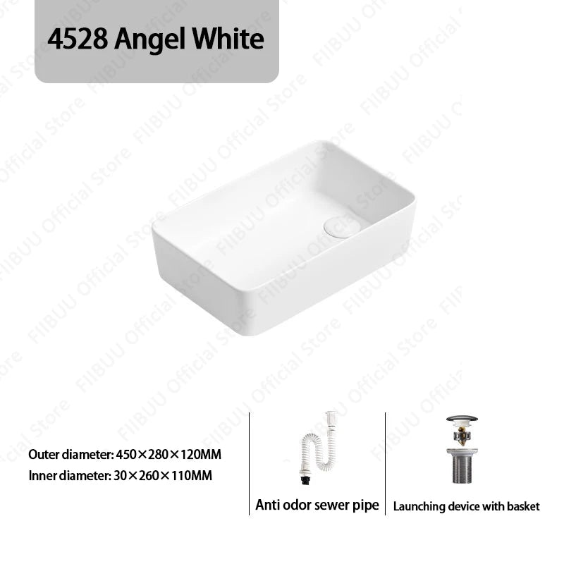 Rechteckiges silbergraues Porzellan-Keramikgefäßwaschbecken über der Theke, Toilette, Badezimmer-Schminktisch, Waschbecken, glasiertes weißes Waschbecken