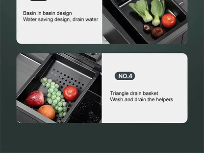 Kitchen Sink 304 Stainless Steel Rain Waterfall Single Trough Honeycomb Large Single Trough Washing Basin