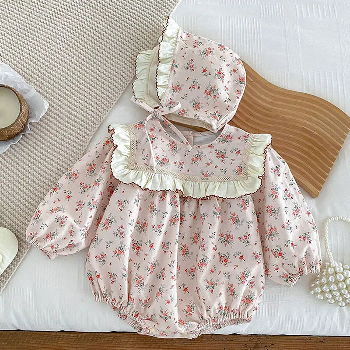 Herbst Frühling Infant Baby Mädchen Bodys + Hut Baumwolle Langarm Blumen Druck Neugeborenen Baby Mädchen Overall Baby Mädchen Kleidung.