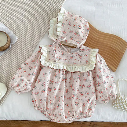 Herbst Frühling Infant Baby Mädchen Bodys + Hut Baumwolle Langarm Blumen Druck Neugeborenen Baby Mädchen Overall Baby Mädchen Kleidung.