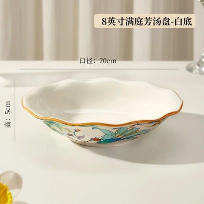 1PC Chinese-style Ceramic Plates New Flower-patterned Dinner Plates Ceramic Fruit Salad Plates Exquisite Kitchen Accessories