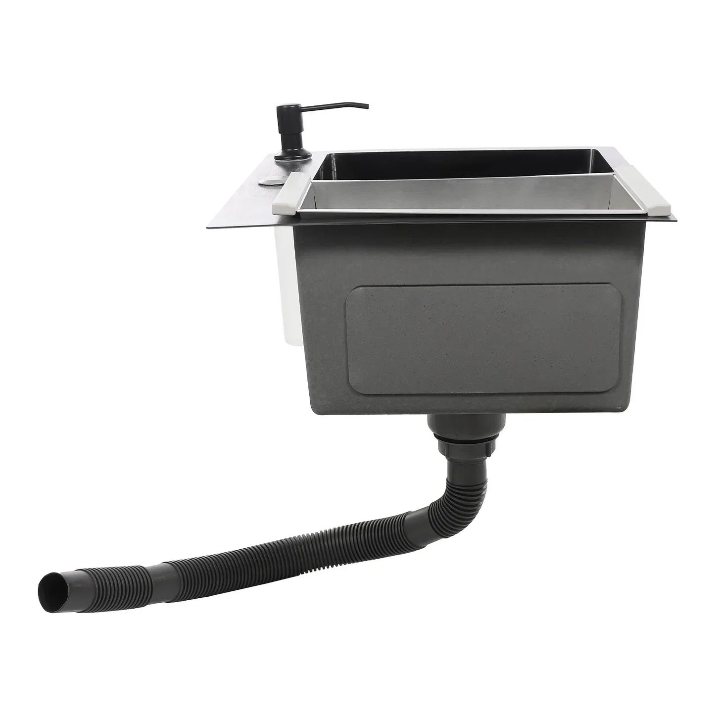 Küchenspüle aus Edelstahl 201 mit Wasserhahn, Seifenspender für Häuser, Restaurants, Wäschezimmer, Keller, 45 x 40 x 20 cm