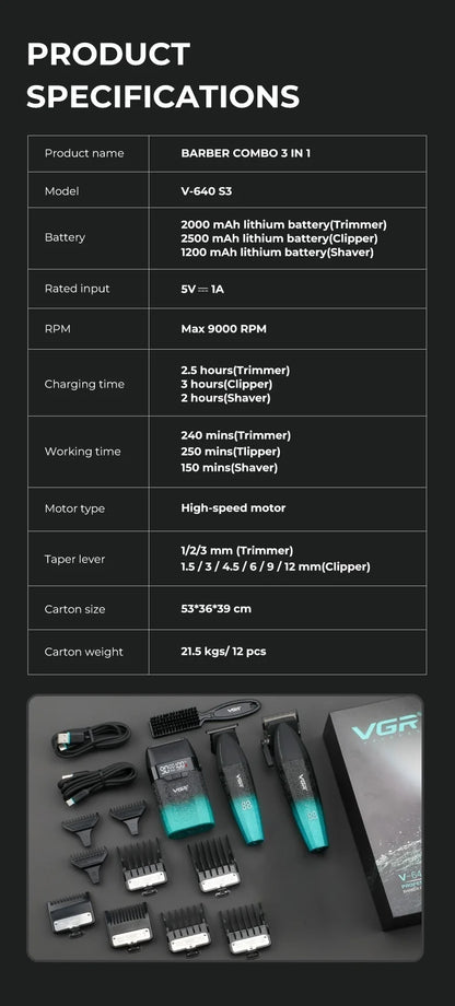 VGR Hair Clippers Professional Hair Trimmers Rechargeable Body Trimmer Electric Clippers Adjustable Hair Clippers Men V-640 s3.