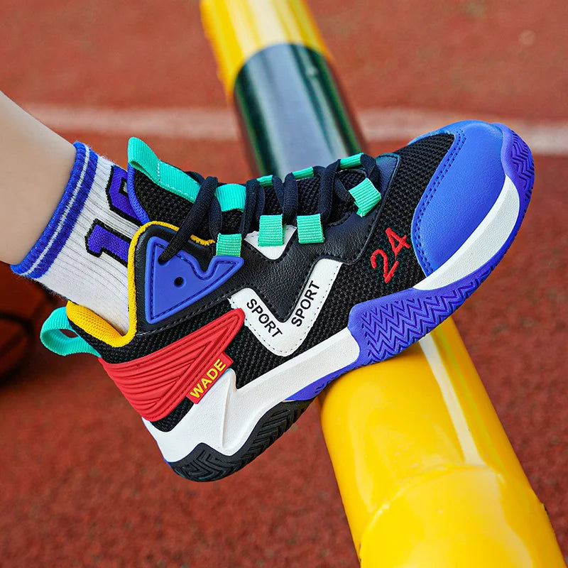 Children Basketball Shoes for Boys Girls Kids Teenagers Breathable Non-slip Lace Up Indoor Outdoor Training Sneakers Tennis Shoe.