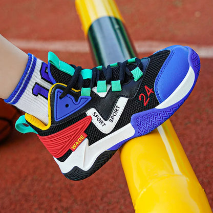 Children Basketball Shoes for Boys Girls Kids Teenagers Breathable Non-slip Lace Up Indoor Outdoor Training Sneakers Tennis Shoe.