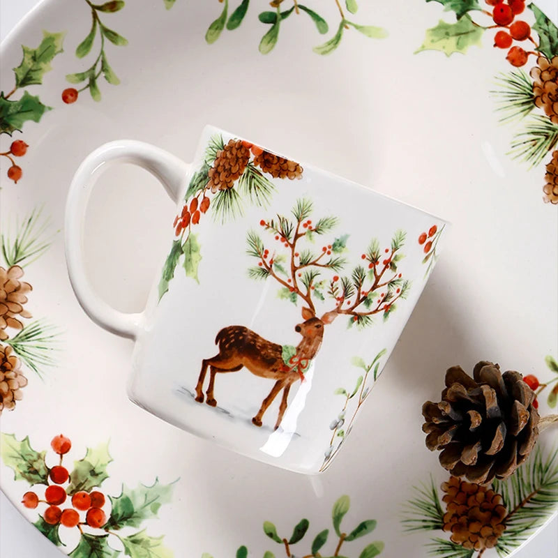 Christmas Tree Ceramic Plate European Style Tableware Coffee Mug Dinner Plates Fruit Snack Western Dishes Kitchen Christmas Gift.