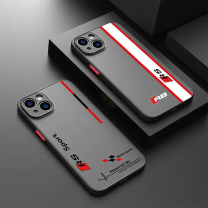RS Sports AU-Logo Phone Case for iPhone 15 16 Pro Max 14 Plus 12 13 11 Pro Max SE 7 8 14 Pro XR XS Matte Black Edge.