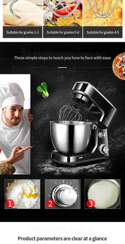 DIVEDEER 5L Multifunctional Chef Machine  Automatic Dough Kneader, Flour Mixer, Blender & Egg Whisker for Household Use.