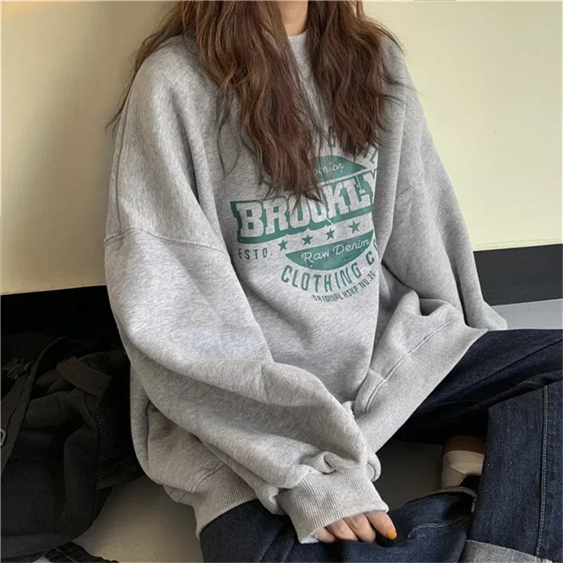 Women Hoodies 2025 Spring Woman clothing Office Lady Loose Coat Sweatshirts Letter Printed Pullovers Korean Fashion Y2k top Coat.