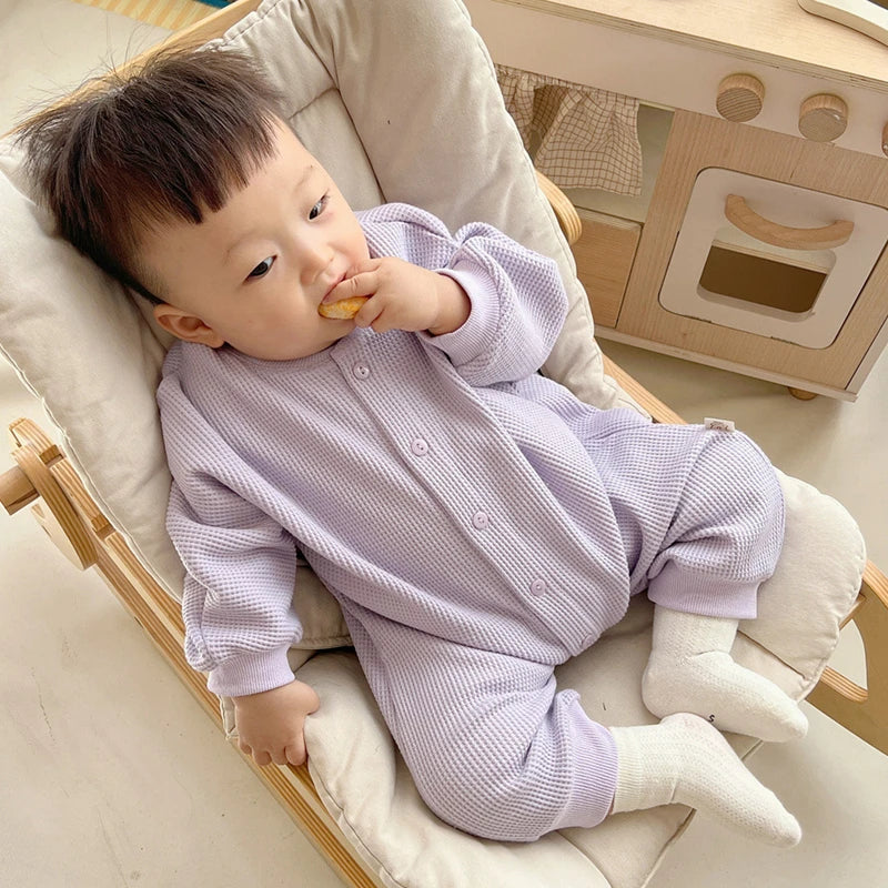 Newborn Baby Boy Waffle Jumpsuit Spring Autumn Girl Solid Bodysuits for Infants Cotton Casual Kids Clothes Boys Costumes.