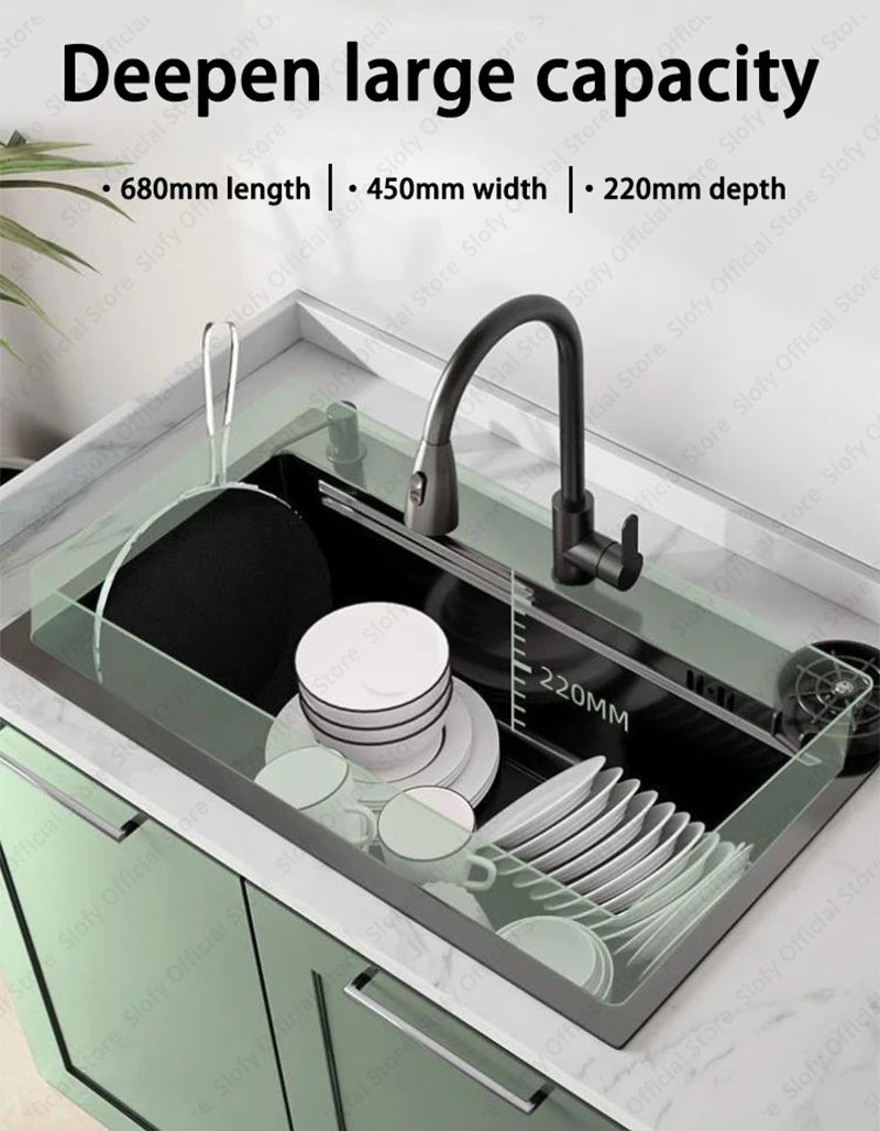 Multifunctional Kitchen Sink Large Capacity Single Bowl Stainless Steel Sink Vegetable Workstation With Faucet Drain Accessories