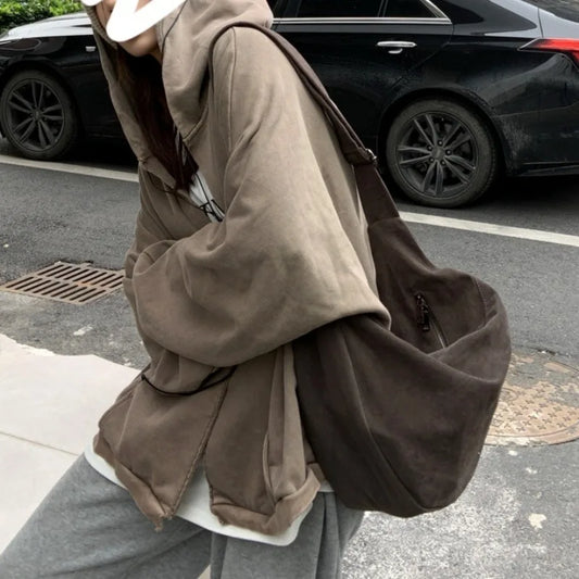 Vintage Women's Bag Large Capacity Shoulder Bag Solid Color Simple Casual Commuter Bag Retro Handbags.