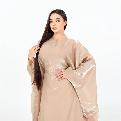 Muslim Kaftan Dress Satin Batwing Abaya For Women Dubai Luxury 2024 Islam Kebaya Robe Caftan Marocain Femme Musulmane Vestidos.