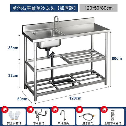 Free Standing Whole Body 100% Stainless Steel 304 Vegetables Wash Basin Kitchen Sink Pool with Bracket and Board
