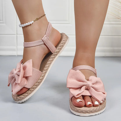 2025 New Women Sandals Summer Lightweight Sandals Fashion Beach Casual Slippers Outdoor Bow Tie Flat Shoes Home platform sandals.