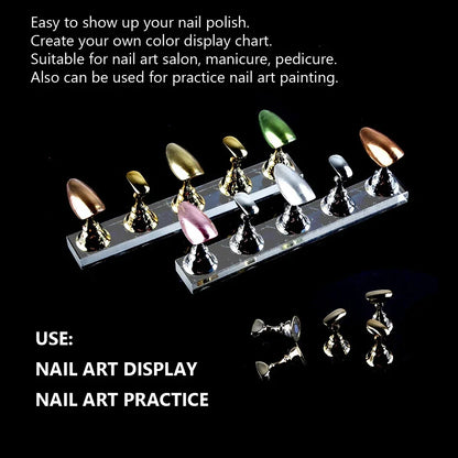 5Pcs Nail Art Practice Display Stand Set Chess Board Magnetic Tips White & Black Holder Polish Gel Color Chart Tool.