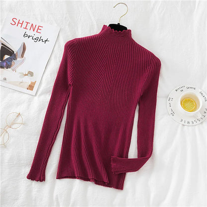 2026 weibliche Dünne Koreanische Strickwaren Tops Herbst Winter Pullover Frauen Hohl-out Pullover Langarm Rollkragenpullover.