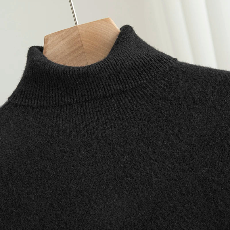 Men 100% Merino Wool Sweater Turtleneck Knitted Pullover Cashmere Warm Solid Color Clothes Business Bottoming Tops Autumn Winter