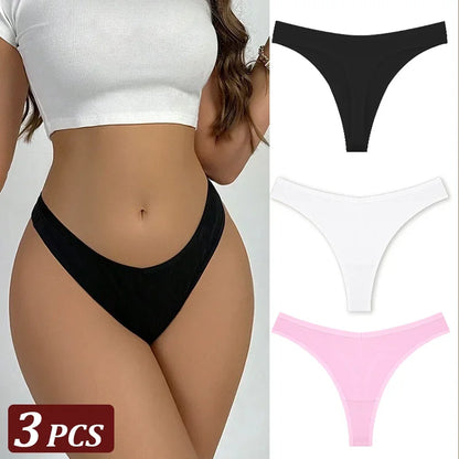 3Pcs/Set Seamless Thong Cotton Women Thin Strap Low Waist High Flexibility Panty Sexy Underwear Ladies Briefs T-back Soft Women