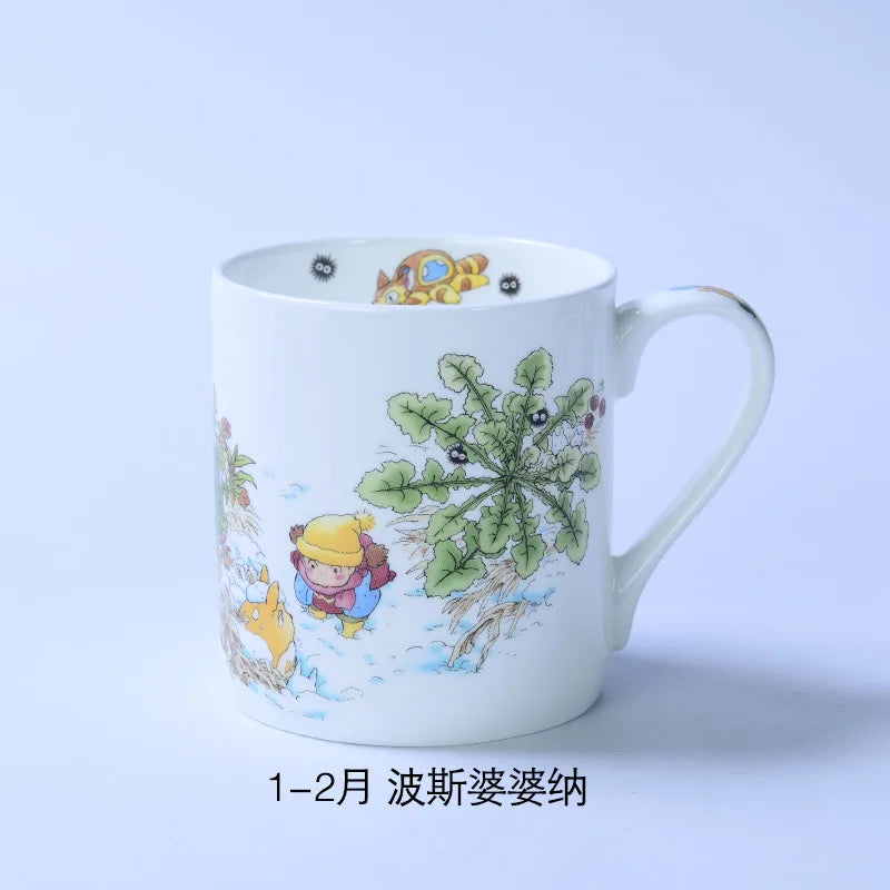 Bone China Dinner Plate Anime Cup and Saucer Set Coffee Mug Cute Cartoon Pattern Ceramic 9.5 Inch Dish Household Tableware Gift