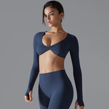 Yoga Long Sleeve Slim Sexy Breathable Quick Drying Sport Brassiere Gym Push Up Shockproof High Intensity Pilates Clothes Women.